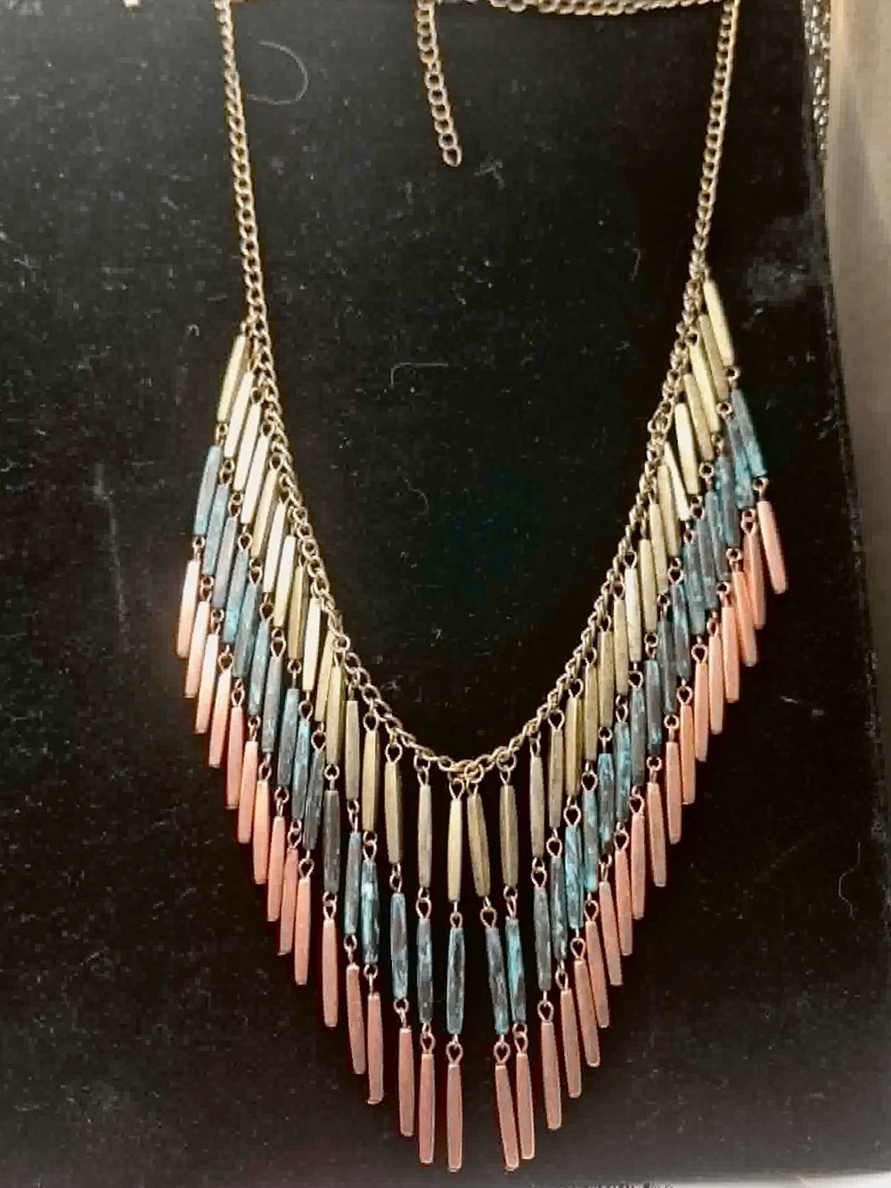 Vintage Retro Bib Necklace Native American Style Copper, Brass, Turquoise Beads